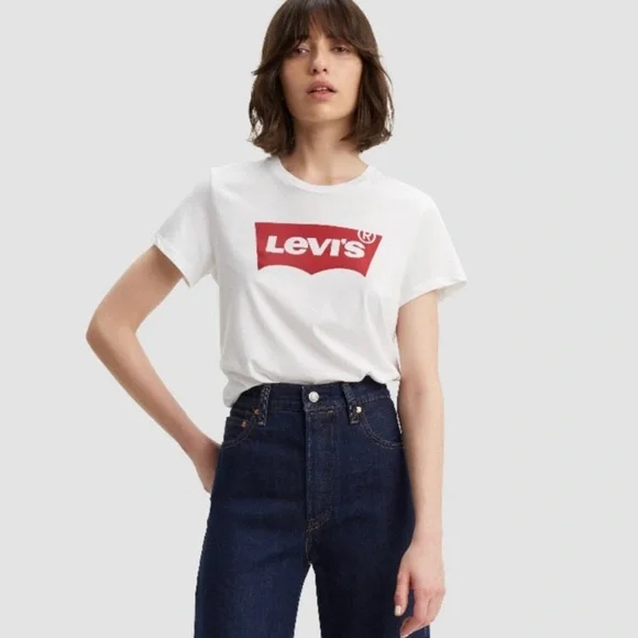 Levi’s The Perfect Womens Tee Logo White Cotton Sz 1X NWT - Picture 2 of 4